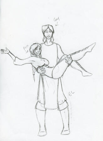 Sketch of Joanna and Lyall from Boots